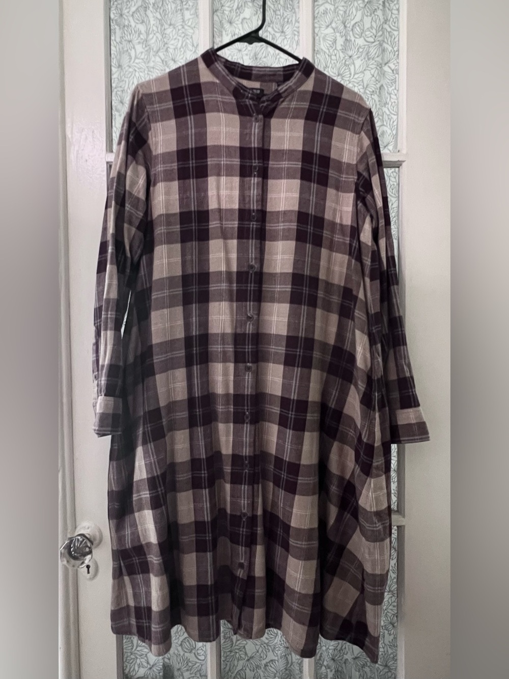 UNIQLO Brown Flannel Long-Sleeve Dress - Beige & Dark Brown